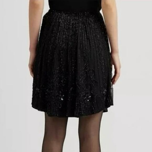 Lauren Ralph Lauren Black Beaded Mesh A-Line Skirt, 8 petite NEW Holiday wear - Picture 2 of 11